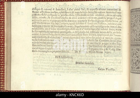 Diese Seite zeigt edle Frauen aus der „Corona delle Nobili et Virtuose Donne“, die Tugend, Ehre und kulturelle ideale in der Renaissance-Gesellschaft feiern. Stockfoto