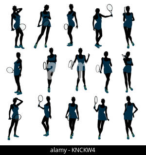 African American female tennis player Art illustration Silhouette auf weißem Hintergrund Stockfoto