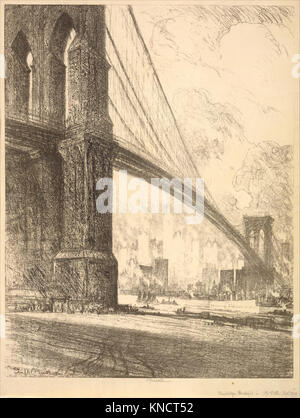 Brooklyn Bridge Künstler: Joseph Pennell, American, Philadelphia, Pennsylvania 1857-1926 New York, Brooklyn Bridge, 1910, Lithograph, First State, Bild: 22 5/8 x 17 1/2 Zoll (57,5 x 44,5 cm) Blatt: 24 15/16 x 18 11/16 Zoll (63,3 x 47,5 cm). Stockfoto