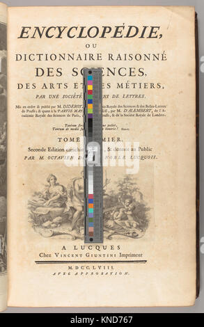 Encyclopédie, ou Wörterbuch raisonné des Sciences, des Arts et des métiers, par une société de gens de lettres MET b 1020577 Ziel 716639 Autor: Denis Diderot, französischer, 1713?1784, Autor: Jean Le Rond d'Alembert, Französisch, 1717?1783, Autor: Ottaviano Diodati, Italienisch, 1716?1786, Herausgeber: Vincenzo Giuntini, Encyclop? sterben, ou Wörterbuch raisonn? Des Sciences, des Arts et des m?Tiers, par une Soci?t? De gens de lettres, 1758?1771, 17 Bände, Illustrationen, Höhe: 16 9/16 in. (42 cm). Das Metropolitan Museum of Art, New York. Vermächtnis von Marianne Khuner (AE25.E 532 1758 Q) Stockfoto