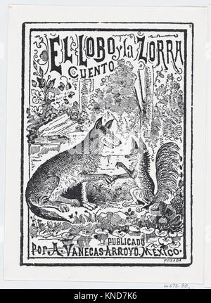 Eine Illustration eines Wolfs und eines Fuchses im Wald für „El Lobo y la Zorra“, herausgegeben von Antonio Vanegas Arroyo. Stockfoto