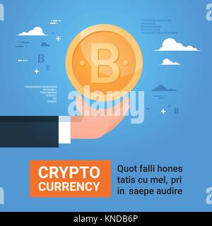 Business Mann Hand Bitcoin Crypto Währung digitalen oder virtuellen Web Geld Konzept Stock Vektor