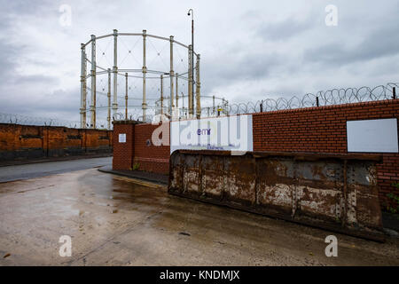 Alte Gaswerk Skelette der Rahmen Manchester Stockfoto