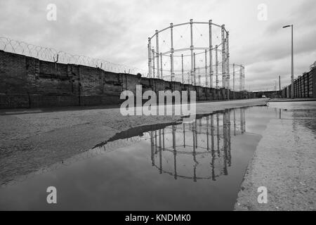 Alte Gaswerk Skelette der Rahmen Manchester Stockfoto