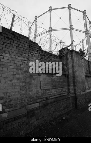 Alte Gaswerk Skelette der Rahmen Manchester Stockfoto