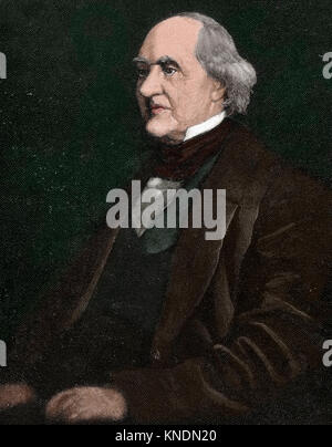 George Peabody (1795-1869). Amerikanisch-britischen Finanzier und Philanthrop. Porträt. Gravur. Gefärbt. Stockfoto