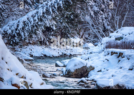 Landschaft mit Berg Fluss im Winter Stockfoto