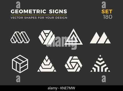 Satz von acht minimalistisch trendige Formen. Stilvolle Vektor logo Embleme für Ihr Design. Einfache universal geometrischen Zeichen Sammlung. Stock Vektor