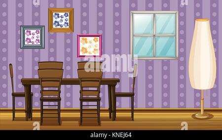 Abbildung: einen Esstisch und eine Lampe in einem Zimmer Stock Vektor