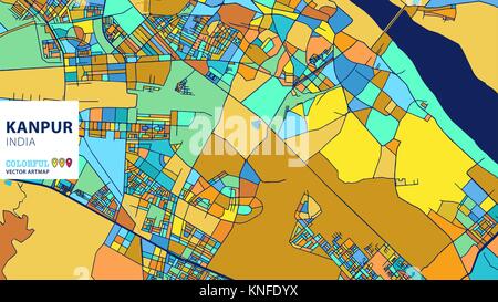 Kanpur, Indien, bunte Vektor Artmap. Blue-Orange-gelbe Version für Website Infografik, Wand Kunst und Grußkarte Hintergründe. Stock Vektor