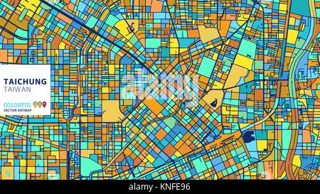 Taichung, Taiwan, bunte Vektor Artmap. Blue-Orange-gelbe Version für Website Infografik, Wand Kunst und Grußkarte Hintergründe. Stock Vektor