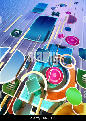 Drei-dimensionalen Raum mit bunten Formen. Digitale Illustration Stockfoto