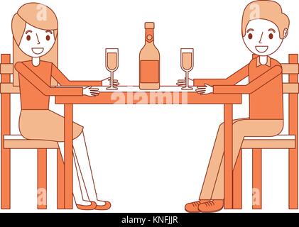 Paar Eltern sitzen mit Flasche Wein Glas Stock Vektor