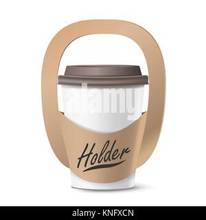 Kaffee Becherhalter Vektor. Realistische Mockup. Leere Verpackungen für den Transport. Eine Tasse. Nehmen Cafe Kaffee Becherhalter Mockup. Isolierte Abbildung Stock Vektor