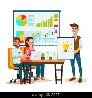 Brainstorming Prozess Vektor. Teamwork Personal um den Tisch. Creative Team Idee. Gruppe von Geschäftsleuten. Marketing Research. Flache isolierte Cartoon Illustration Stock Vektor