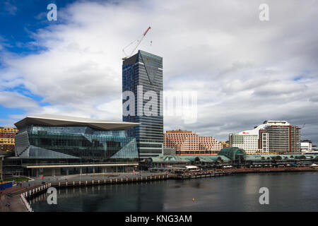 International Convention Centre Sydney ICC, Sofitel, Novotel, Ibis Hotels und Harbourside Shopping- und Restaurantkomplex. Darling Harbour. Australien. Stockfoto