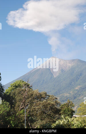 Eine Eruption des Vulkans Fuego in Guatemala ist von den Hängen des Pacaya Vulkan gesehen Stockfoto