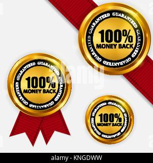 Gold Label 100% Geld-zurück-Vorlage. Vector Illustration Stock Vektor