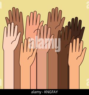 Ein Vektor Illustration von erhobenen Händen für die Freiwilligenarbeit Konzept Stock Vektor