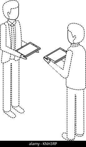 Geschäftsleuten stehen holding device Technology isometrische Stock Vektor