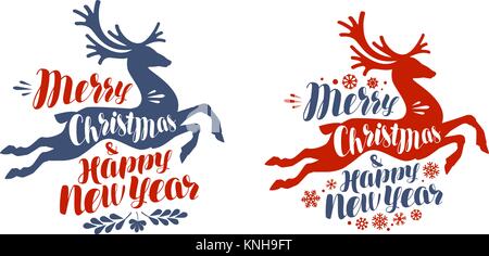 Frohe Weihnachten und guten Rutsch ins Neue Jahr, Grußkarte oder Banner. Urlaub, Weihnachten Konzept. Schriftzug Vector Illustration Stock Vektor