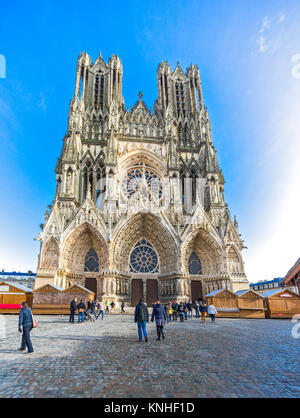 Notre Dame Kathedrale von Reims, Champagne, Frankreich. Stockfoto