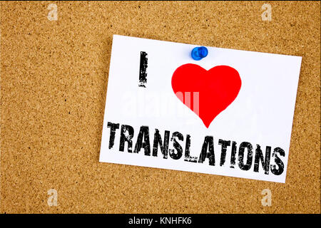 Hand schreiben Bildunterschrift Inspiration zeigen Ich liebe Übersetzungen Konzept Bedeutung übersetzen Erklären plädieren Buch Sprache liebend auf Zettel geschrieben Stockfoto