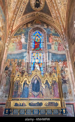 Nardo di Cione Fresken und Altarbild von Andrea di Cione (Ortagna) in der Cappella Strozzi di Mantova, Kirche Santa Maria Novella, Florenz, Italien Stockfoto