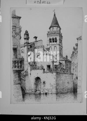 Campanile und Rio di San Polo, Venedig, Künstler: Andrew Fisher Bunner (1841-1897), 1883, amerikanisch, Medium: Schwarze Tinte und Graphitspuren auf weißem gewebtem Papier Stockfoto