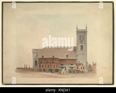 Aquarell- und Federzeichnung der All Saints Church, Worcester vom britischen Künstler Richard Varden (1812–1873), die architektonische Details aus dem Jahr 1836 darstellt. Stockfoto