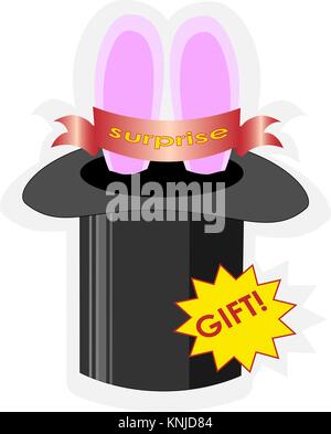 Aufkleber Hut und Rabbit Ears Überraschungsgeschenk logo Icon Stock Vektor