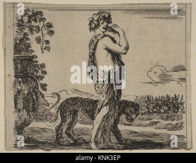 Druck von Bacchus aus *Game of Mythology*, geätzt von Stefano della Bella und entworfen von Jean Desmarets de Saint-Sorlin. Das Werk stellt den römischen Gott des Weins im mythologischen Kontext dar. Stockfoto