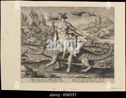 Afrika, von den vier Kontinenten, Print, Adriaen Collaert (1560-1618), nach Maerten de Vos (1532-1603), unbekanntes Datum Stockfoto