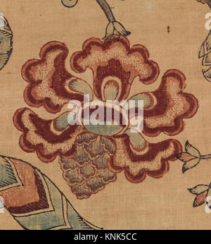 Ein gemaltes Baumwolltextilfragment aus dem 18. Jahrhundert mit islamischen dekorativen Motiven und traditionellen Techniken. Stockfoto