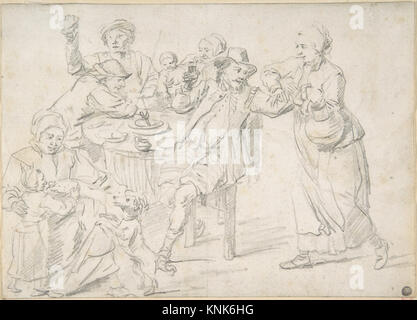 A Family Carousing, Drawing, David Teniers der jüngere (1610-1690), 17. Jahrhundert Stockfoto