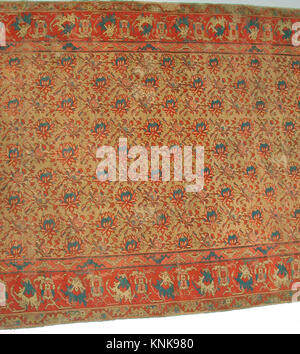 Dieser Wollteppich aus dem späten 17. Jahrhundert wird dem Truthahn zugeschrieben. Er besteht aus Wolle, einschließlich Kettfaden, Schuss und Pfahl, mit einem symmetrisch geknüpften Stapel. Stockfoto