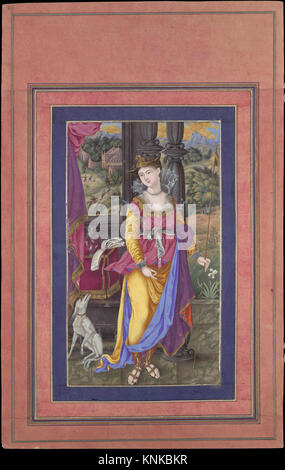 Diana, Göttin der Jagd, Folio aus dem Davis Album, Künstlerin: Zugeschrieben auf 'Ali Quli Jabbadar (Iraner, aktiv zweite Hälfte des 17. Jahrhunderts), Anfang des 17. Jahrhunderts, zugeschrieben auf Isfahan, Iran, Medium: Tinte, Undurchsichtige Aquarelle und Gold auf Papier Stockfoto