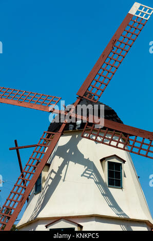 Eine Nahaufnahme Detailansicht einer Windmühle in Solvang, Kalifornien, ein dänisches Dorf in Santa Ynez Valley. Stockfoto