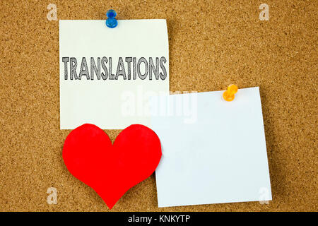 Konzeptionelle Hand schreiben Bildunterschrift inspiration Übersicht Übersetzungen Konzept für Übersetzen Erklären plädieren Buch Sprache und Liebe auf klebrige geschrieben Keine Stockfoto