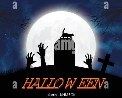 Halloween Mond und Zombie Arme Stock Vektor