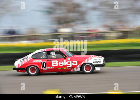 Pierre-Alain Perrin, Raphaël de Borman, Ford Capri MkIII 3-0 S, Gerry Marshall Trophy, 72 Mitglieder treffen, Goodwood, GRRC, historische Racing, Motor s Stockfoto