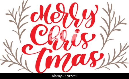 Text Frohe Weihnachten handgeschriebene Kalligraphie Schrift. handgefertigte Vector Illustration. Spaß Pinsel Tinte Typografie für Foto Overlays, t-shirt Drucken, Flyer, Plakat design Stock Vektor
