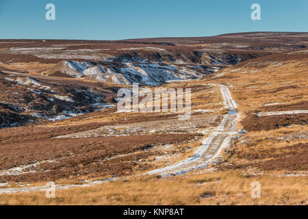 Norden pennine Landschaft, wenig Eggleshope Beck und Halden aus dem stillgelegten Kalifornien Mine, Teesdale an einem Wintermorgen mit Kopie Raum Stockfoto