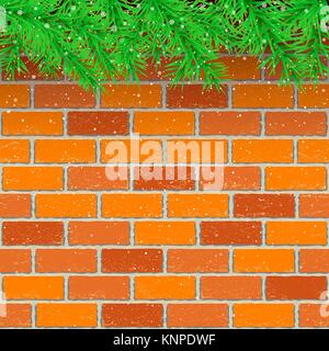 Fichte Snow Red brick Hintergrund Stock Vektor