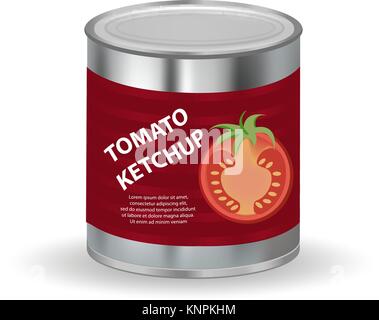 Ketchup, Tomatenmark in einer Blechdose, 3d-realistischen Stil. Eingemachte rote Soße. Mock-up für Ihr Produkt Design. Vector Illustration. Stock Vektor