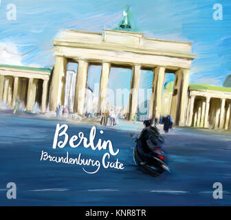 Berlin Brandenburger Tor Movie Poster Design. Farbenfrohe Kunst Illustration. Öl Malerei digitale Kunstwerke. Stockfoto