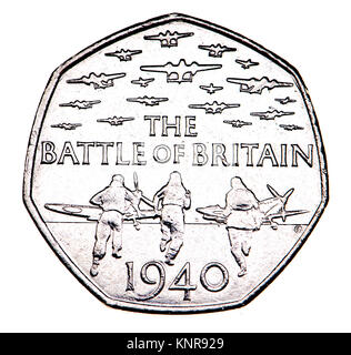 Britische commemorative 50p-Medaille. 75. Jahrestag der Schlacht von Großbritannien (Gary Breeze: 2015) Stockfoto