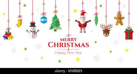 Frohe Weihnachten Hintergrund. Satz von Weihnachten Symbole in Vector Illustration. Symbol von Bell, Strumpf, Weihnachtsbaum, Rentier, Präsentieren, Santa Claus Stock Vektor