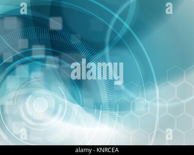 Blue Abstract background mit Sechsecken, Kreise, tech Shape Design und verschwommenes Quadrate. Hintergrund mit Konzept der Technologie, Kommunikation, innovati Stock Vektor