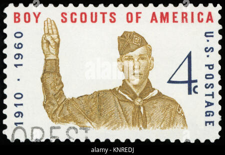 Vereinigte STAATEN VON AMERIKA - um 1960: einen Stempel in den USA gedruckten zeigt, Pfadfinder, Scout, mit Inschrift "Boy Scouts of America, Serie "Junge Stockfoto